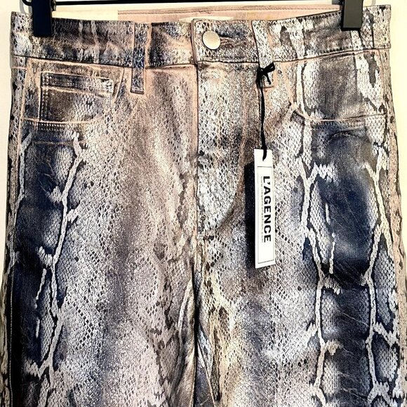 NWT L'AGENCE Margot High Rise Skinny Jean in Pink/Black Snakeskin - Picture 3 of 11
